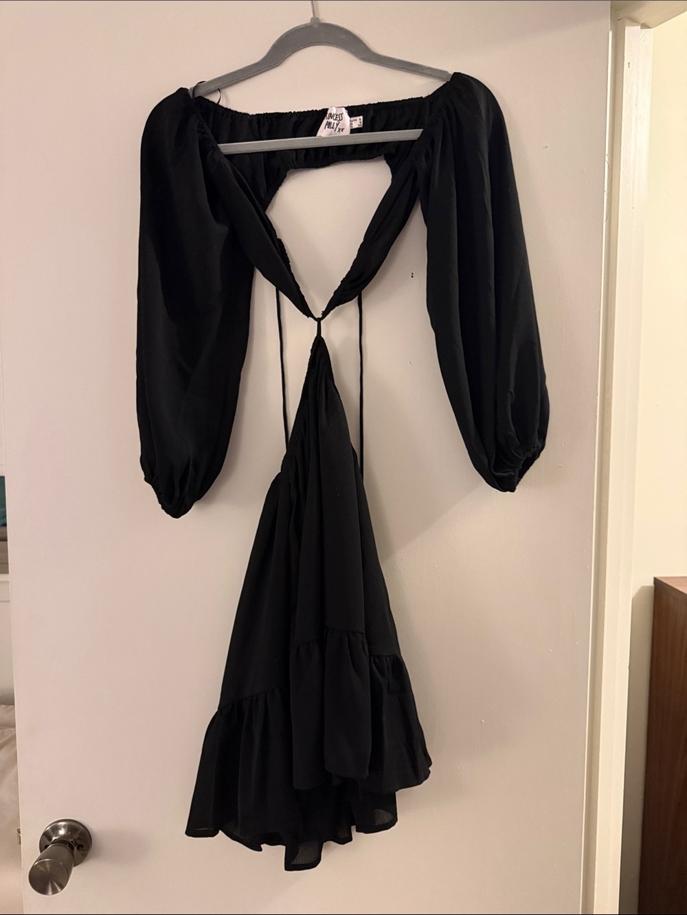 PRINCESS POLLY Black Open-Back Maxi Dress with Puff Sleeves
